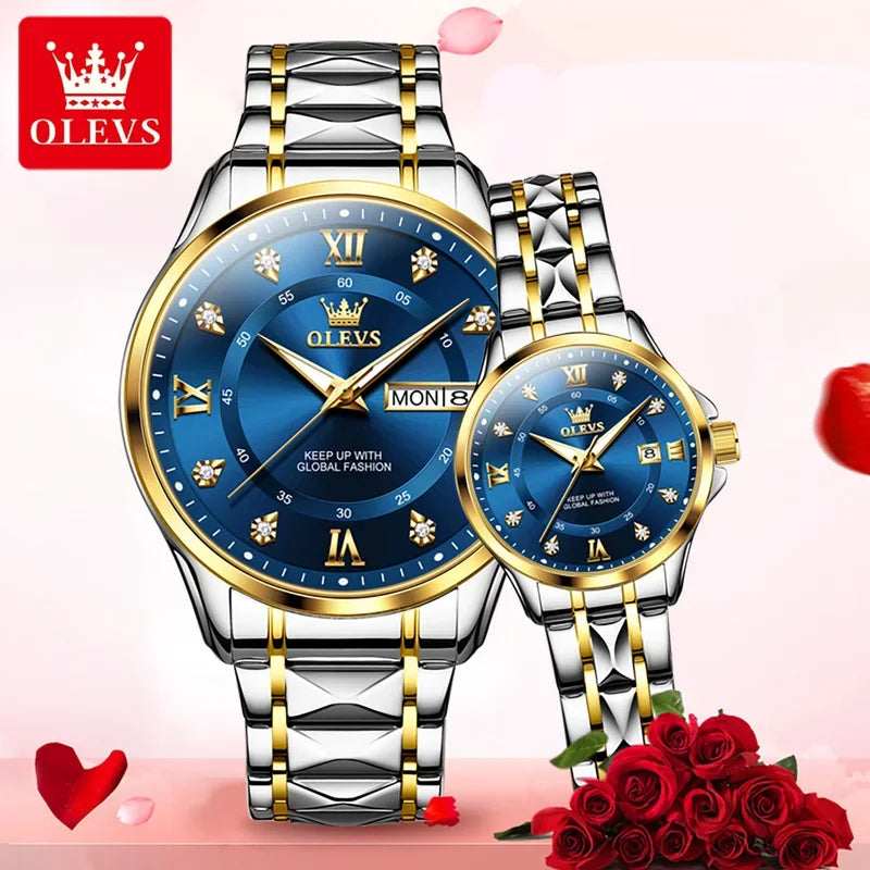 OLEVS 2906 Fashion Date Quartz Couple Watches Top Luxury Watch Men Women Waterproof Stainless Steel Wristwatch