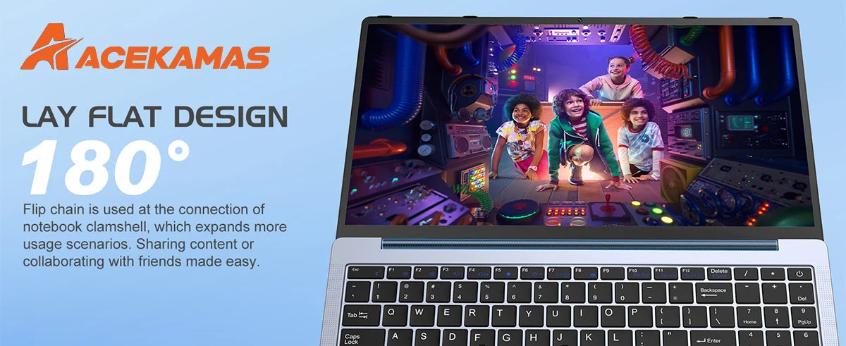 ACEKAMAS 17.3 inch Gaming Laptop PC Windows 11 Pro Intel N5095 Office Computer 16GB DDR4 1TB SSD Fingerprint Notebook Gamer PC