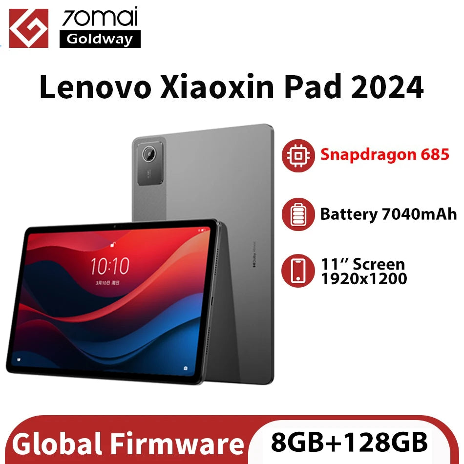 Global Firmware Lenovo Xiaoxin Pad 2024 Tablet 11" Screen Snapdragon 685 8GB 128GB ROM 7040mAh 20W Charger Lenovo Tab Android 13
