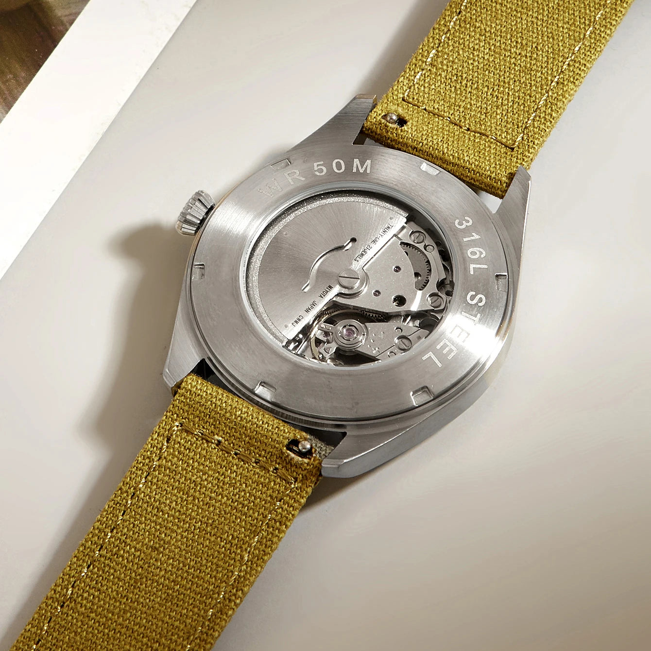 Mechanical Watches Canvas Flieger Aviator Pilot Wristwatch Olive Green Arrow WWII German WW2 Automatic Movement  Japan Sapphire