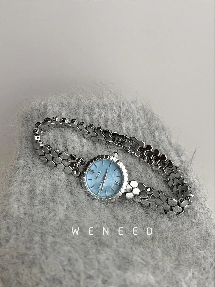 New Women's Watch Silver Case Luxury Temperament Vintage Elegant Bracelet Real Belt Japanese Quartz Movement Gift for Lovers