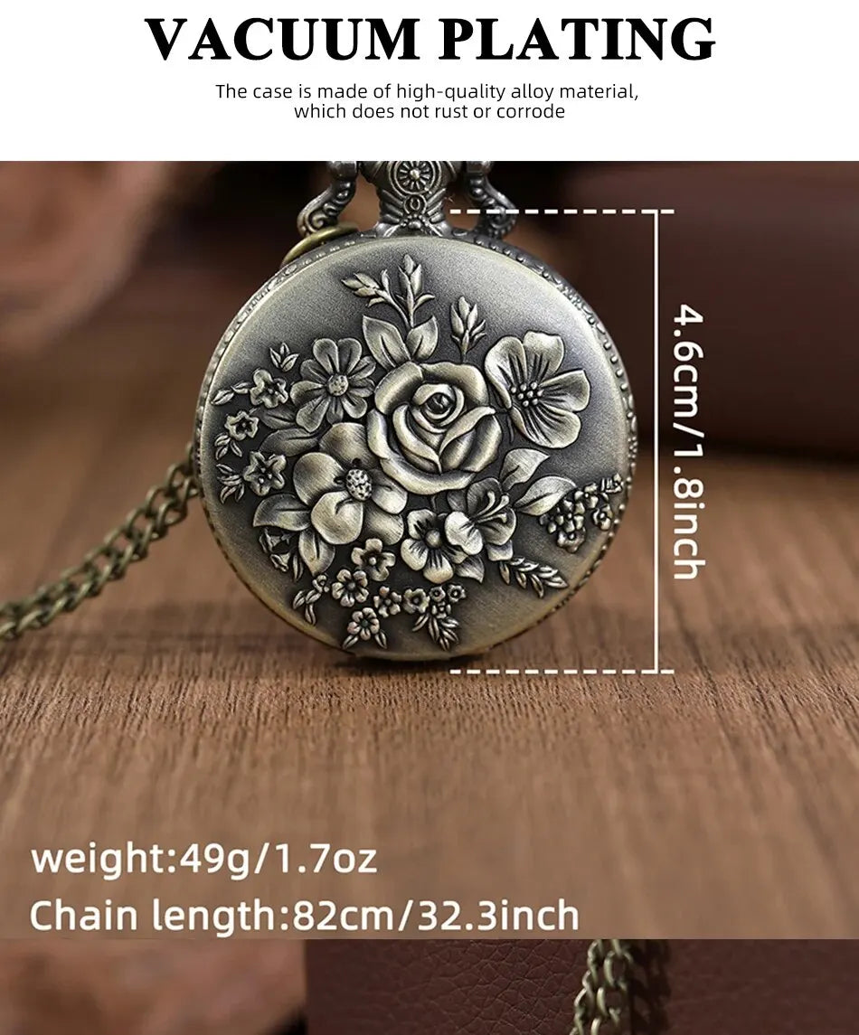 Roman Numerals Quartz Pocket Watch Men Women Hollow Case Carve Designs Necklace Best Gifts for Men Women
