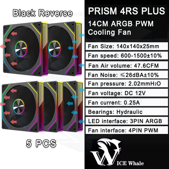 ICE Whale Prism 4RS Plus ARGB PC Case Fan 14cm Infinity Mirror Design Motherboard Light Sync 4PIN PWM CPU Cooler Fan ventilador