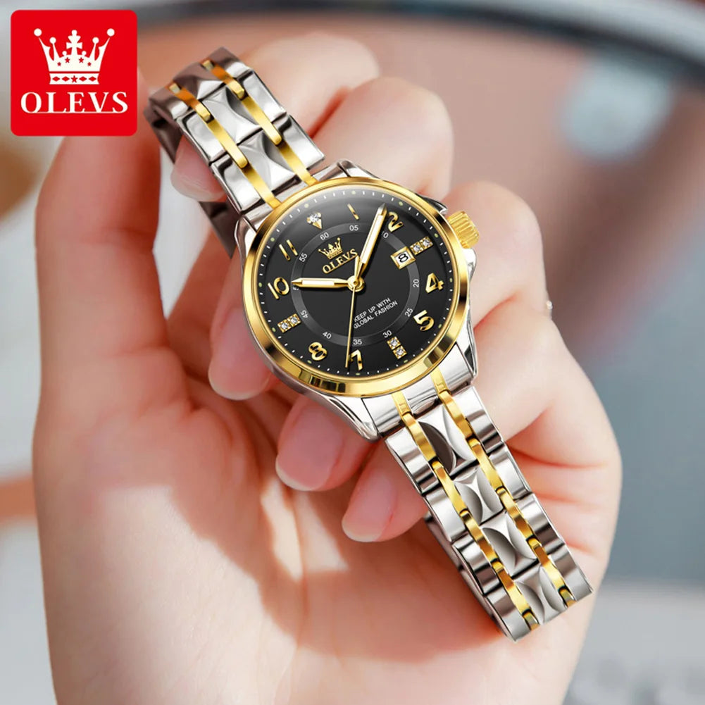 OLEVS 2910 Watch For Men Women Luxury Quartz Couple Watches Waterproof Stainless Steel Hand Clock Diamond Number Dial Wristwatch