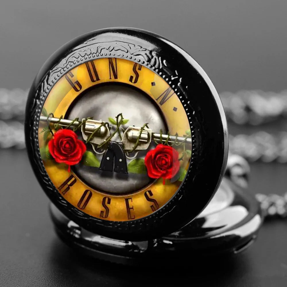 Unique Design Rose with Two Guns Quartz Pocket Watches Men Watch Women's Jewelry Fashion Necklace Pendant Clock Children Gifts