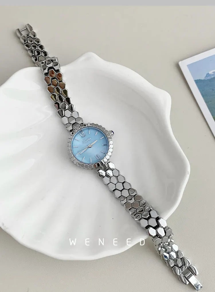 New Women's Watch Silver Case Luxury Temperament Vintage Elegant Bracelet Real Belt Japanese Quartz Movement Gift for Lovers