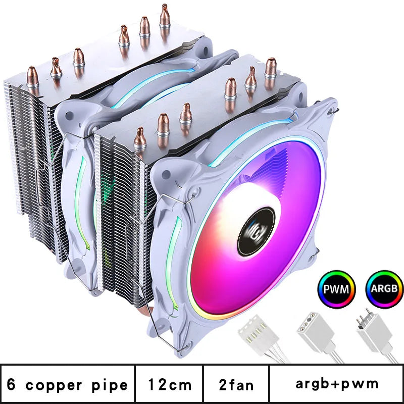 CPU Cooler high Performance 120MM Dual Tower 6 heat pipes ARGB+PWM fan For 115X 1200 1700 1356 1366 X99 2011 AM4CPU cooling  fan