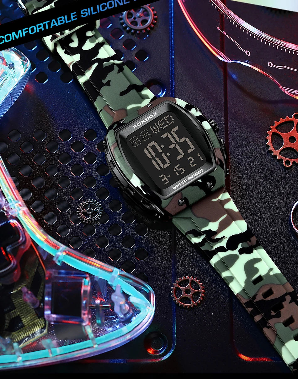 New Fashion FOXBOX Electronic Man Watch Outdoor Casual Sports Digital Clocks Waterproof Luminous Alarm Calendar Watches for Men