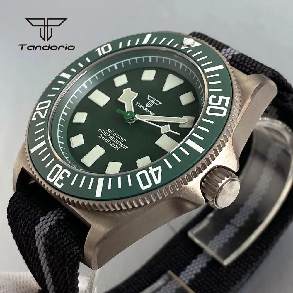 Tandorio Titanium 42mm Dive Mechanical Watch for Men Automatic NH35/PT5000 Movement Sapphire 20BAR Waterproof Wristwatch Lume