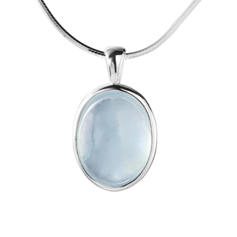 CHOZON S925 Sterling Silver Natural Moonstone Aquamarine Necklace New Product Unique Design Oval Natural Stone Snake Bone Chain