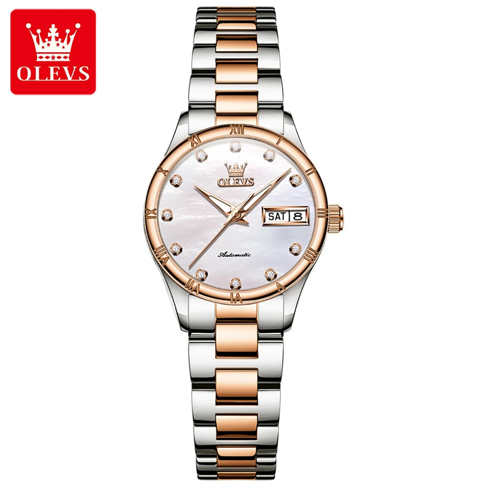 OLEVS 7030 Automatic Watch for Women Luxury Diamond Scale Waterproof Calendar Mechanical Woman Watch Original Ladies Wristwatch