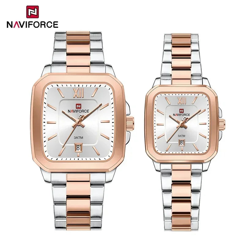 NAVIFORCE Couple Watch Luxury Brand Waterproof Quartz Watch Fashion Simple Calendar Date Stainless Watch Women Men Lover's Gift