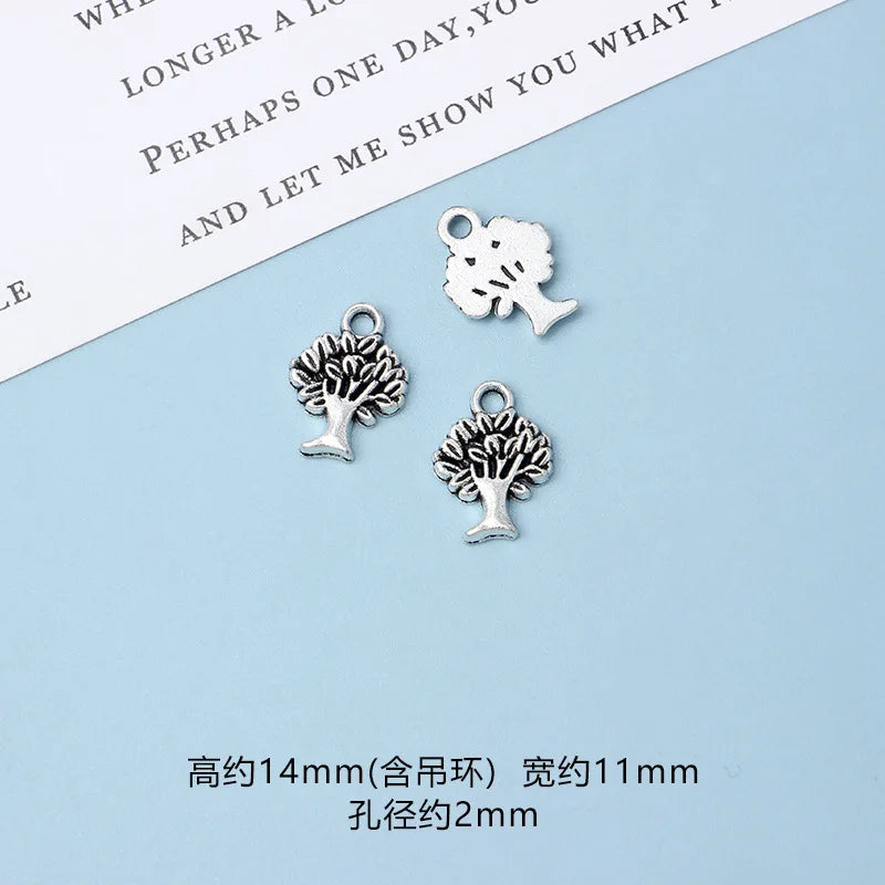 10pcs DIY Vintage Silver Round hollow Tree of Life Pendant Earring Creative Alloy Accessories Material charms for jewelry making