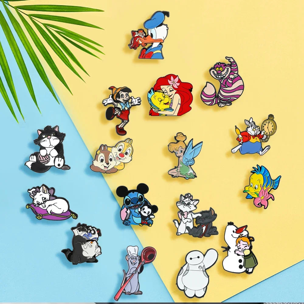 16 Pcs Creativity Character Brooch Mermaid Marie Donald Duck Enamel Pin Backpack Clothing Jewelry Metal Badge Accessories Gift