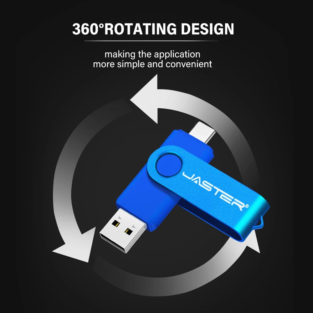 High Speed TYPE-C USB 3.0 Flash Drive 64GB Rotatable OTG Pen Drive 32GB 128GB 256GB Memory Stick for Mobile Phone Black Pendrive