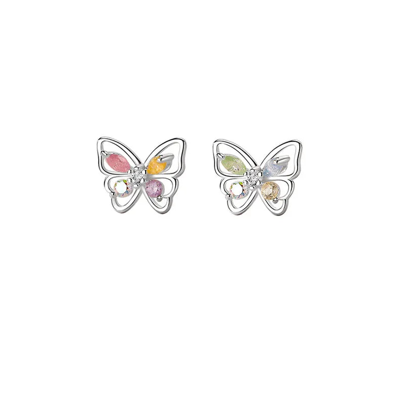 SOFTPIG Real 925 Sterling Silver Zircon Ice Butterfly Stud Earrings For Women Party Classic Fine Jewelry Minimalist Accessories