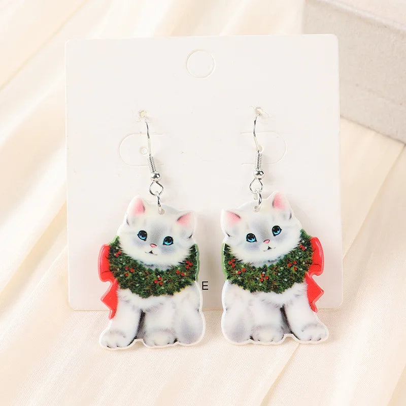Double Sides Acrylic Cat Mermaid Guitar Earrings for Women Colored Doughnut Coffee Pendant Ear Ring Halloween Christmas Gift
