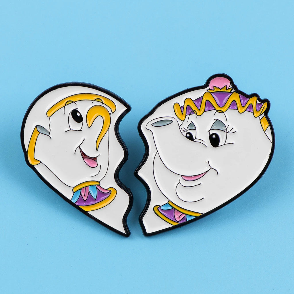 1-5pcs Mixed Cartoon Beauty and Beast Enamel Brooch Lapel Pin Badge on Backpack Costume Accessories Fashion Jewelry Gifts