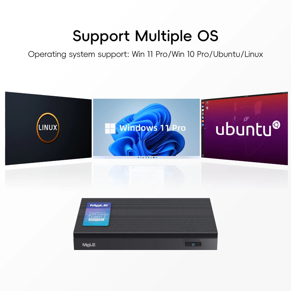 MeLE Fanless Mini PC Quieter4C N150 32GB 512GB Micro PC USB-C 2 X HDMI 4K@60 Triple Display Small Form Factor Desktop Computers