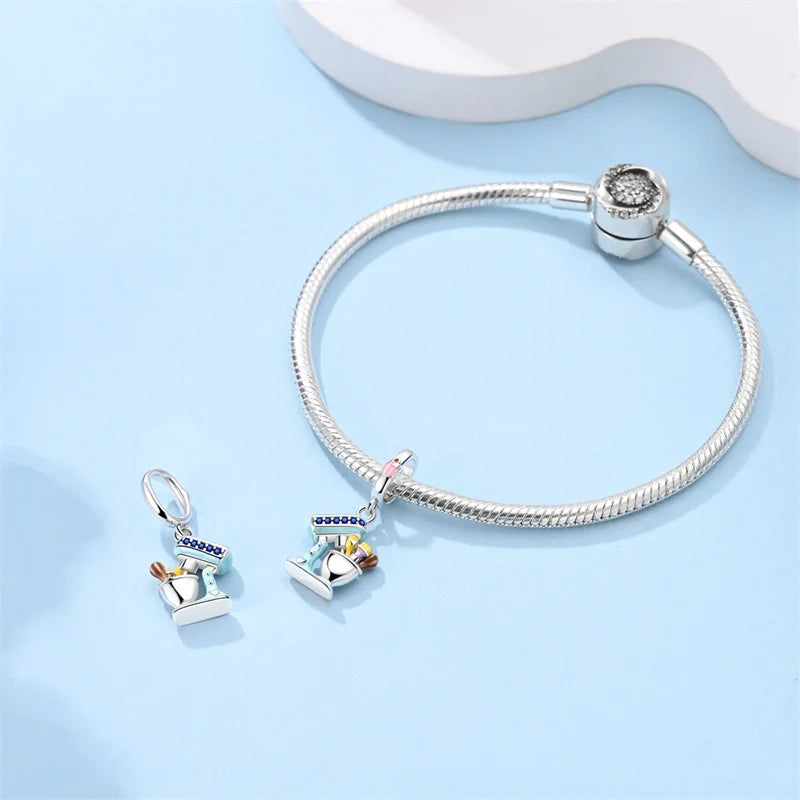 New 925 sterling silver pink green blue flower teapot and teacup bead pendant suitable for original charm bracelet
