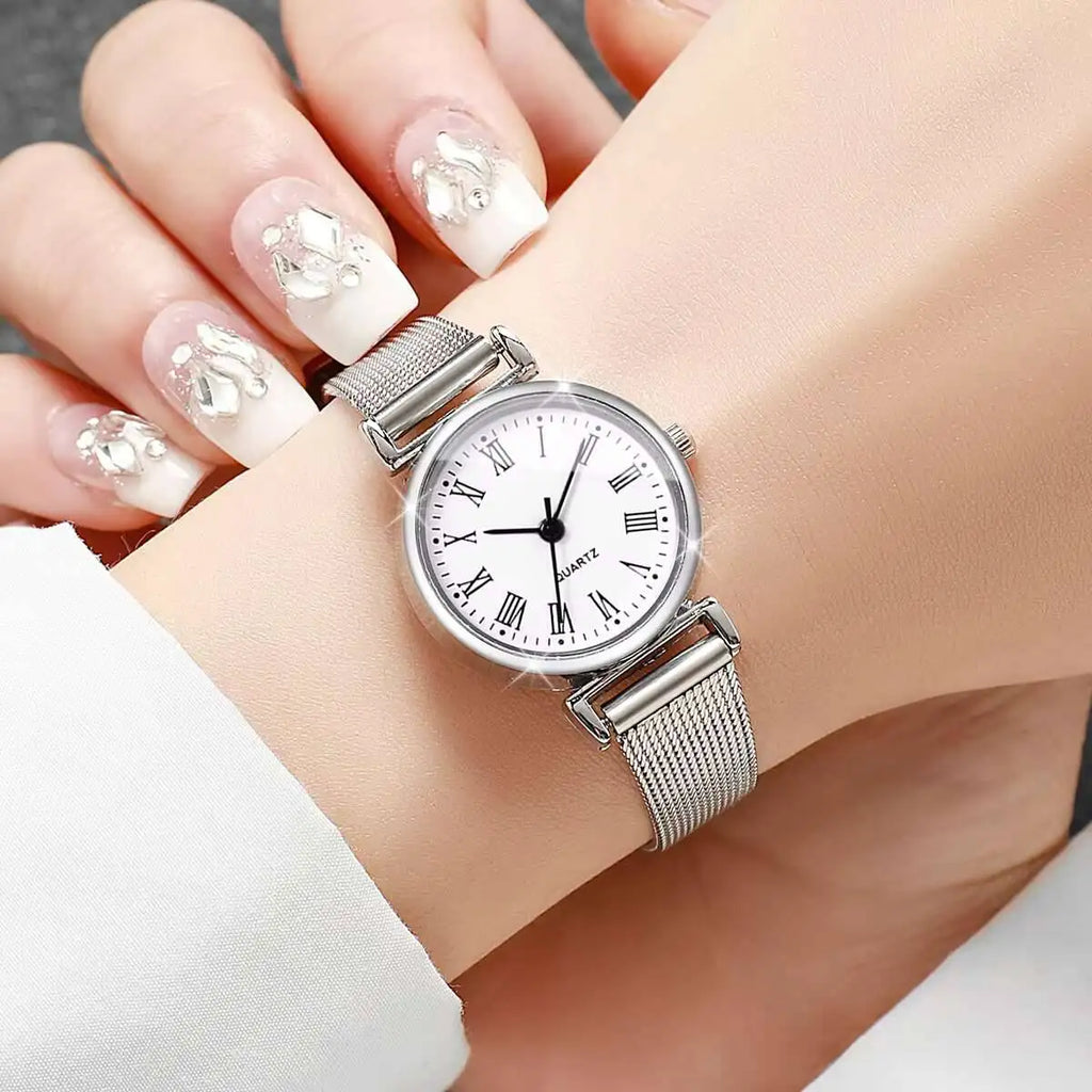 1/2PCS Fashion Women Watches Casual Roma Dial Mesh Band Quartz Wristwatch Reloj Mujer（Without Box）