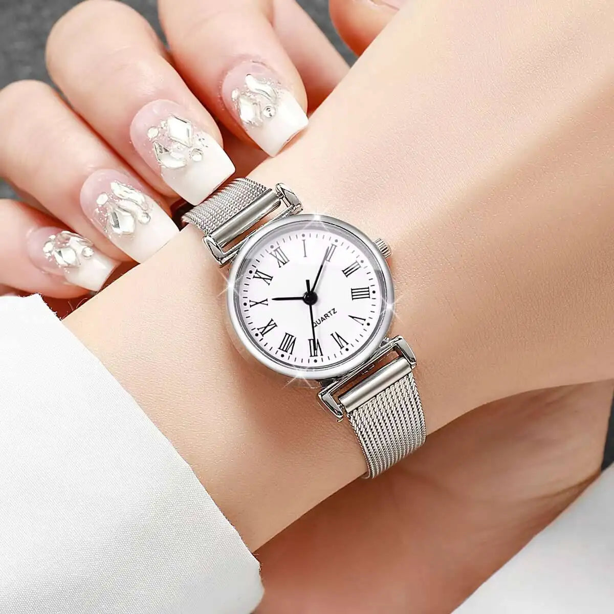 1/2PCS Fashion Women Watches Casual Roma Dial Mesh Band Quartz Wristwatch Reloj Mujer（Without Box）