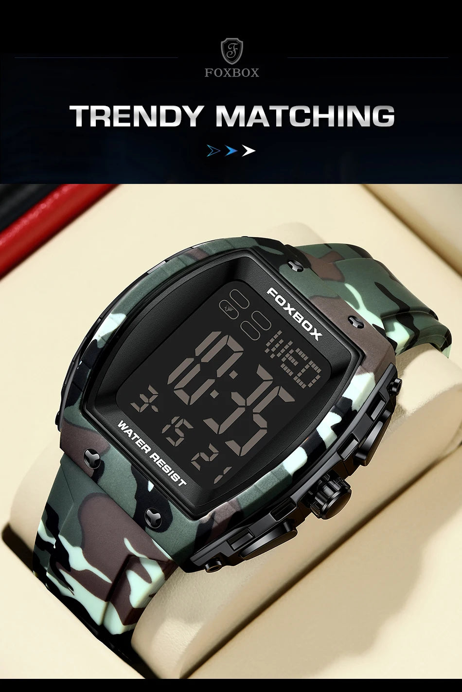 New Fashion FOXBOX Electronic Man Watch Outdoor Casual Sports Digital Clocks Waterproof Luminous Alarm Calendar Watches for Men