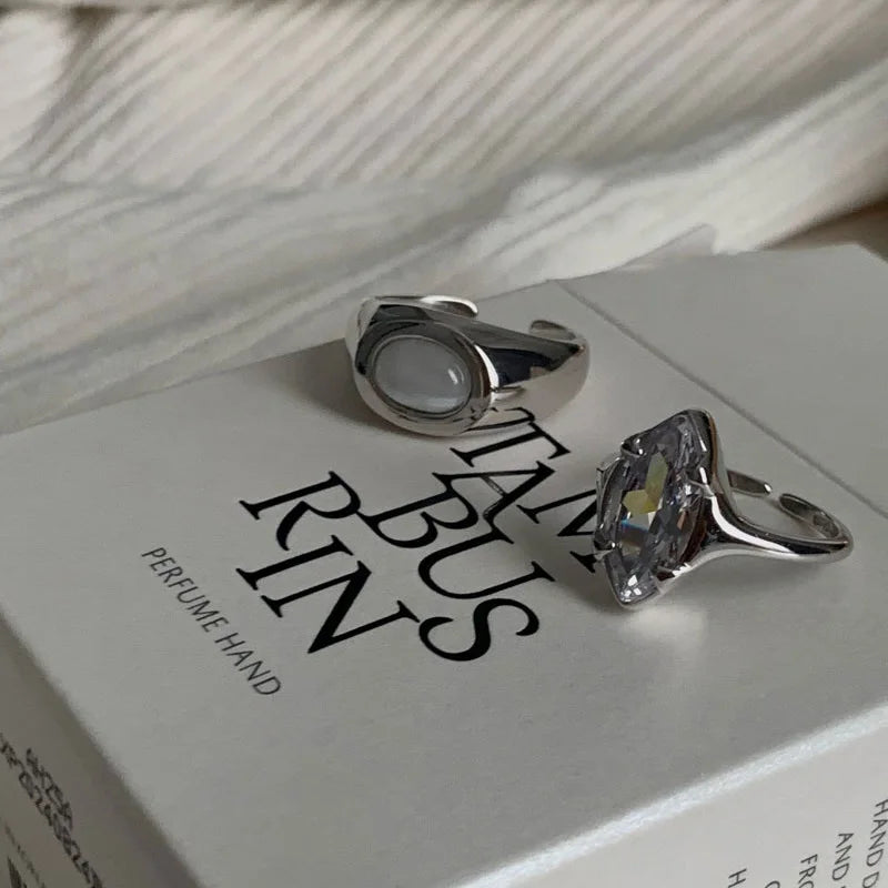Korean Zircon Geometric Twist Woven Open Ring for Women Girls Fashion Personality Simple Trend Retro Cool Aesthetic Jewelry