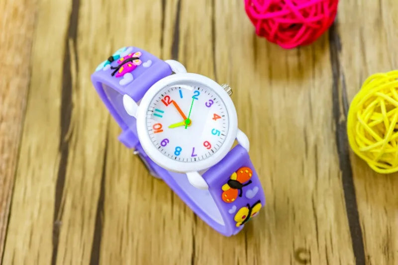 New 3D Colorful Butterfly Children Watch Soft Silicone Strap Rainbow Color Dial Fashion Sports Quartz Watches for Kid Boys Girls