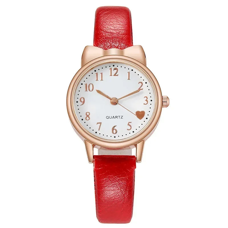 Fashion Adults Kids Love Digital Dial Children Watch Set Leather Strap Quartz Watches Kid Girls Clock Children Gift Watch