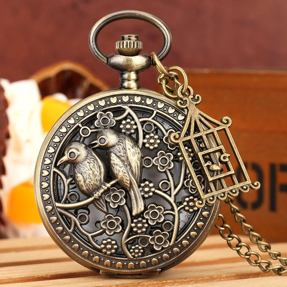 Bronze Butterfly and Flower Retro Style Necklace Pocket Watch Chain Steampunk Pendant Quartz Fob Watch Clock with Accessory 2020