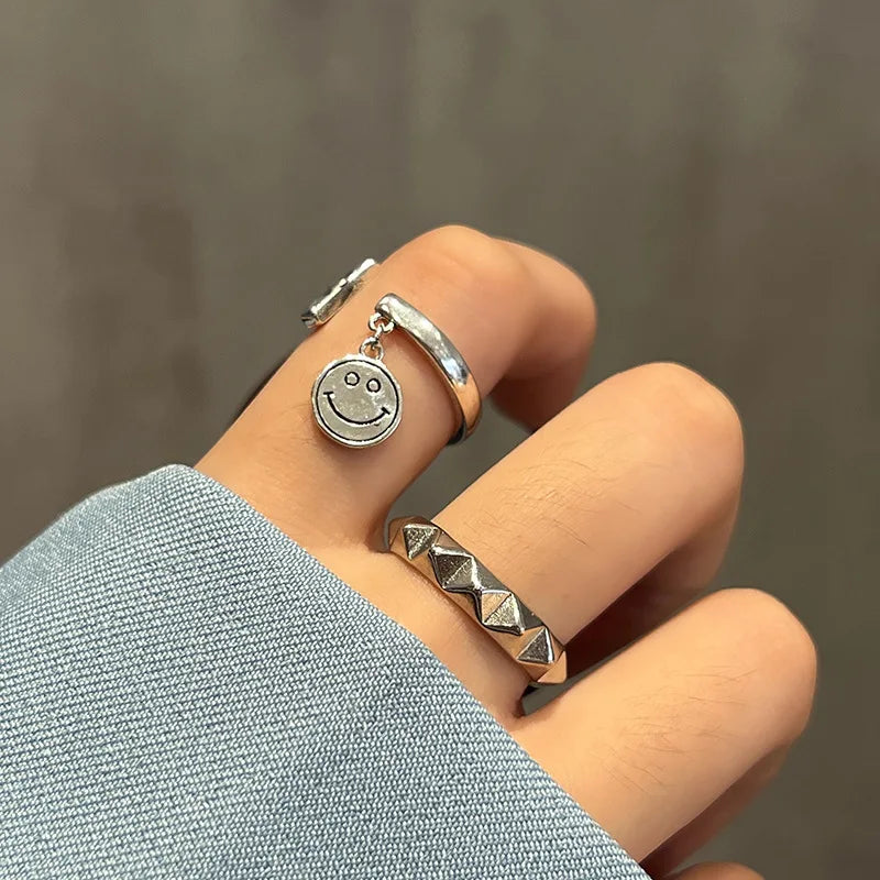 LIVVY Silver Color Creative Open Wide Irregular Rings For Women  INS Fashion Vintage Hip Hop Couples Jewelry Wholesale