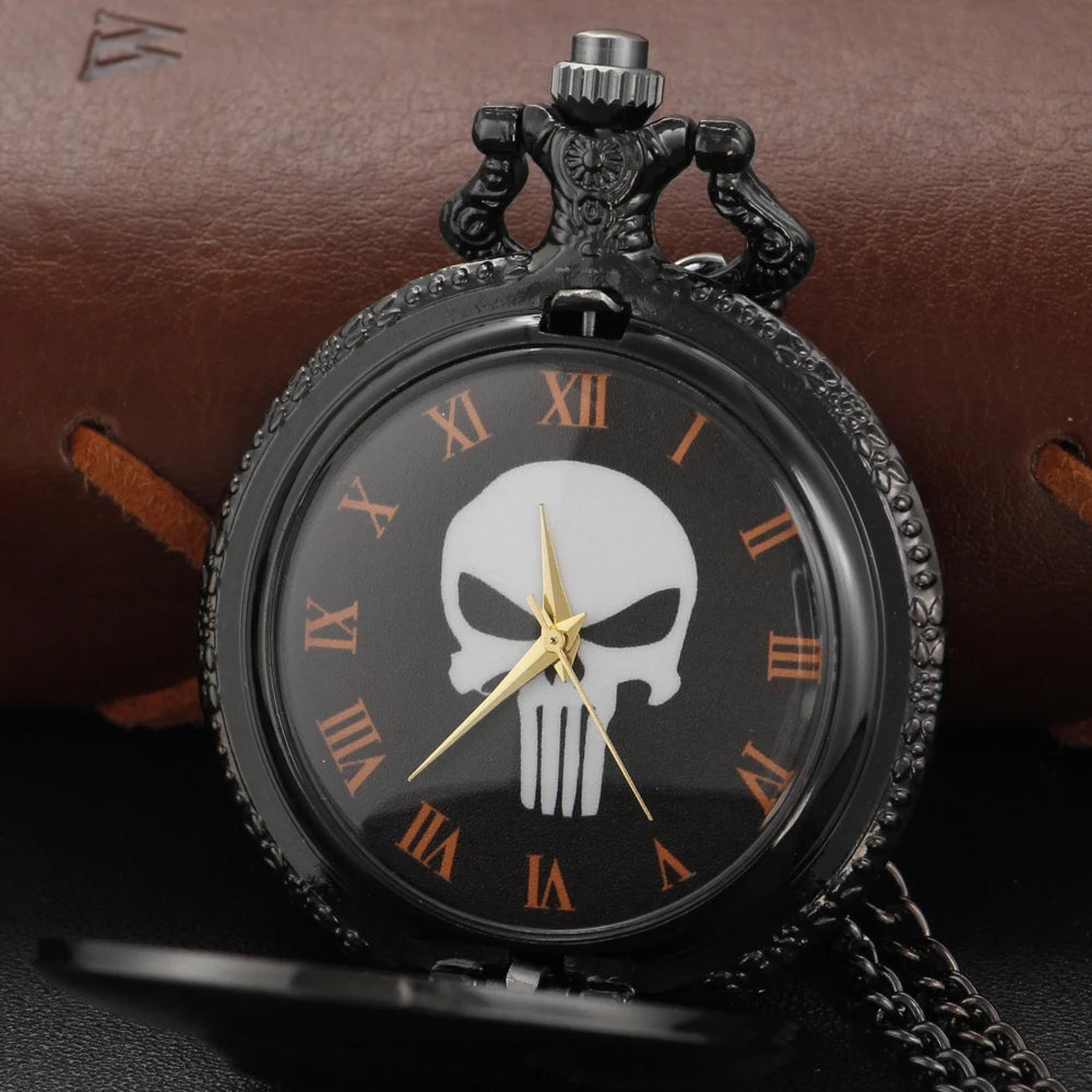 Black Steam Punk Quartz Pocket Watch Super Rebel Special Forces Hero Fob Chain Watch Pendant Necklace Gift Men's Children's Gift