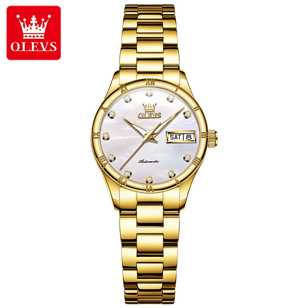 OLEVS 7030 Automatic Watch for Women Luxury Diamond Scale Waterproof Calendar Mechanical Woman Watch Original Ladies Wristwatch