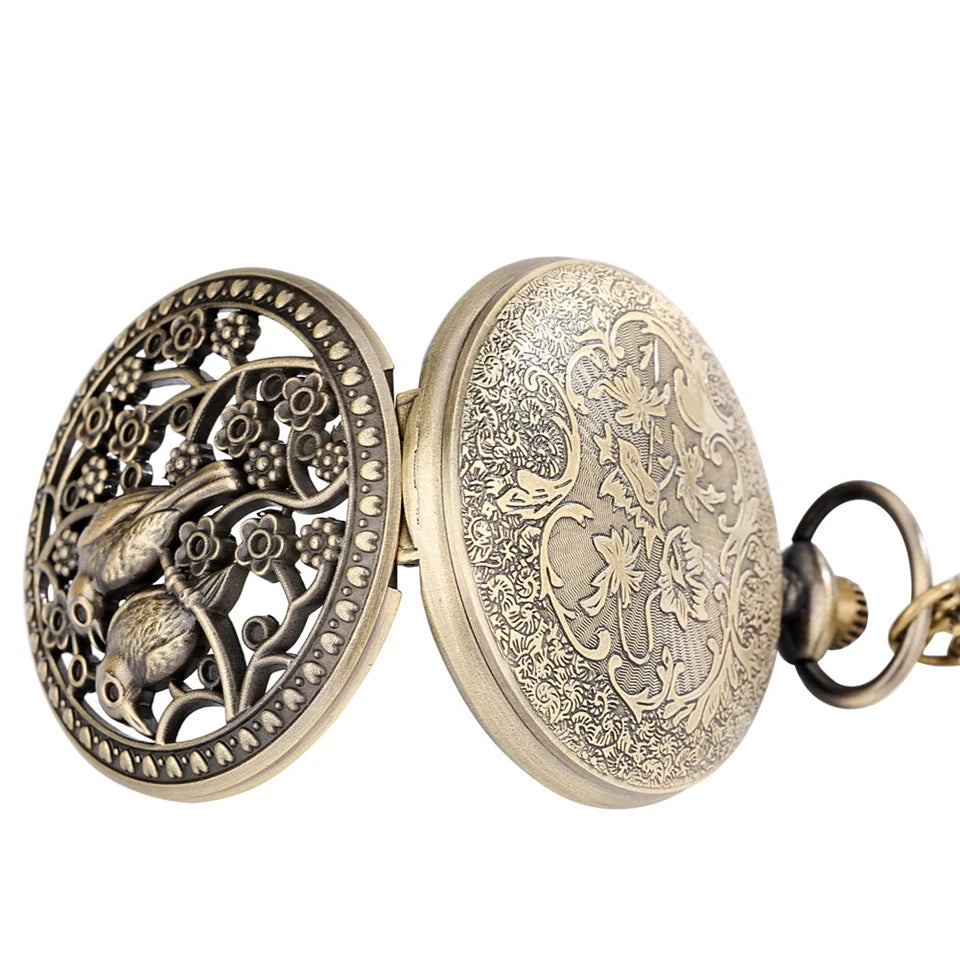 Bronze Butterfly and Flower Retro Style Necklace Pocket Watch Chain Steampunk Pendant Quartz Fob Watch Clock with Accessory 2020