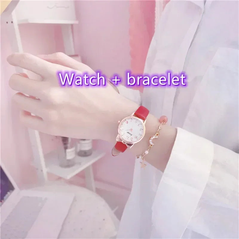 Fashion Adults Kids Love Digital Dial Children Watch Set Leather Strap Quartz Watches Kid Girls Clock Children Gift Watch