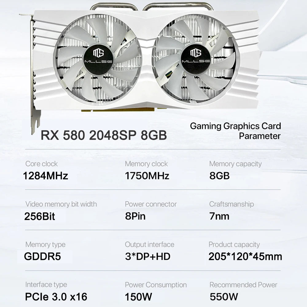 Cheapest MLLSE Graphics Card AMD RX580 8GB GDDR5 256-bit PCI Express 3.0 ×16 HDMI Gaming GPU VGA Plate Desktops Placa De Video