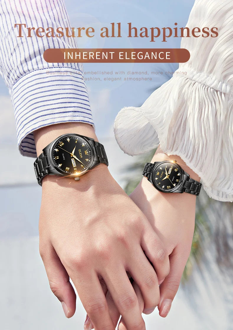 OLEVS 5563 Couple Watch Original Luxury Quartz Wristwatch for Men and Women Elegant Fashion Dual Calendar Waterproof Hand Clock