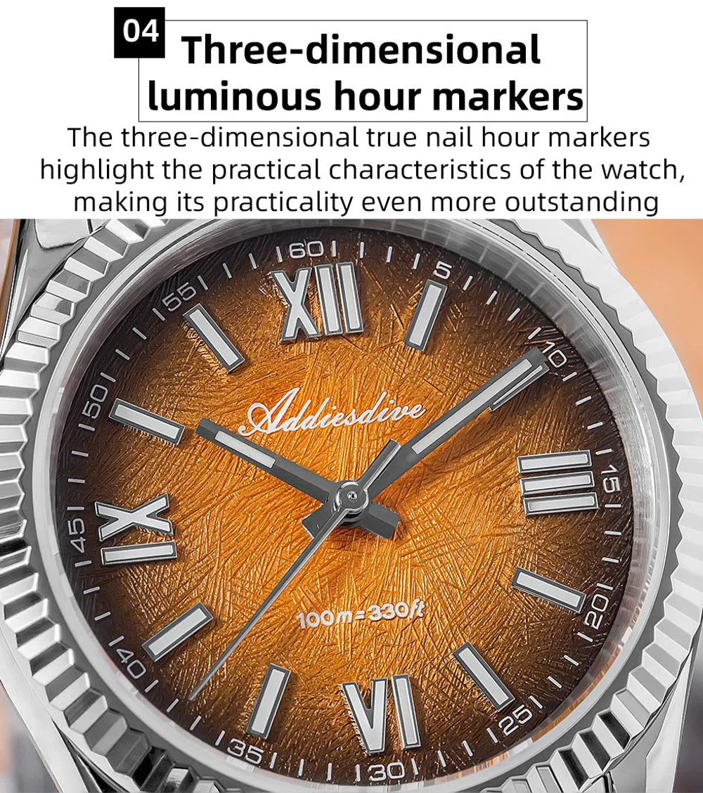 ADDIESDIVE 36mm Watch For Men BGW9 Luminous Jubilee Strap 100m Waterproof Sapphire Glass VH31 Movement Quartz Watch Reloj Hombre