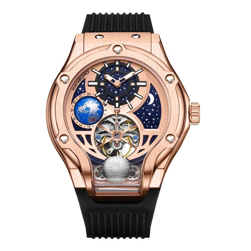 HANBORO fully automatic mechanical men's watch hollowed out wristwatch trend waterproof luminous watch
