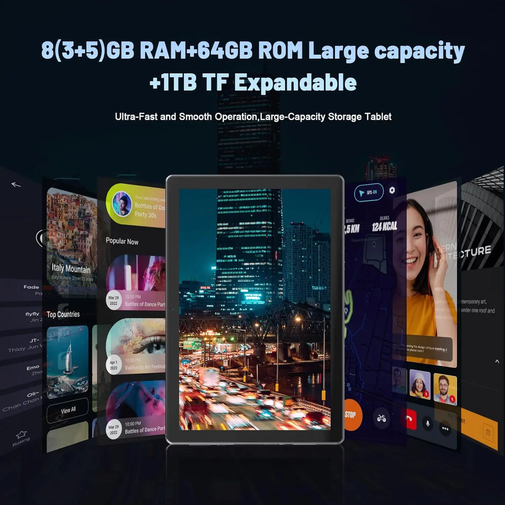 URAO C11 Tablet 10.1 Inch Android 14 Phablet 8GB RAM 64GB ROM (1TB TF) Widevine L1 HD Octa-Core 2.0 GHz WiFi 6 Bluetooth 5.0