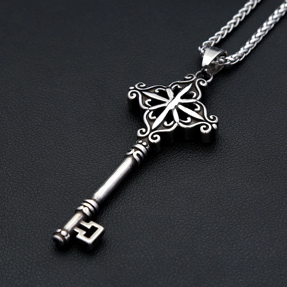 Fashion Punk Goth Key Pendant Stainless Steel Unique Amulet Necklace For Men Large Size Biker Vintage Jewelry Gift Dropshipping