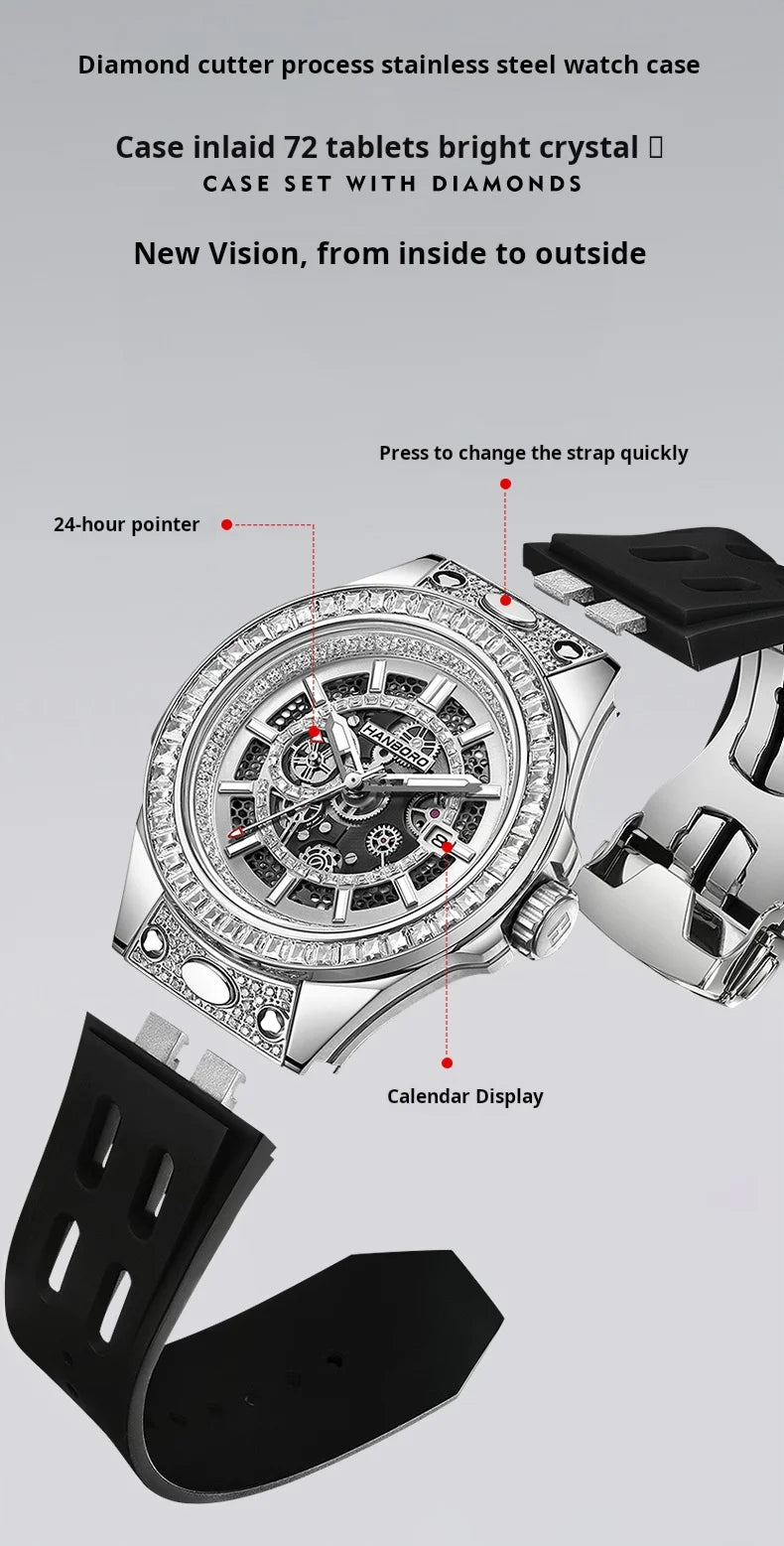 HANBORO super Bang Collection Fashion Light Luxury Quick Release Replaceable Strap Men's Automatic Mechanical Watch