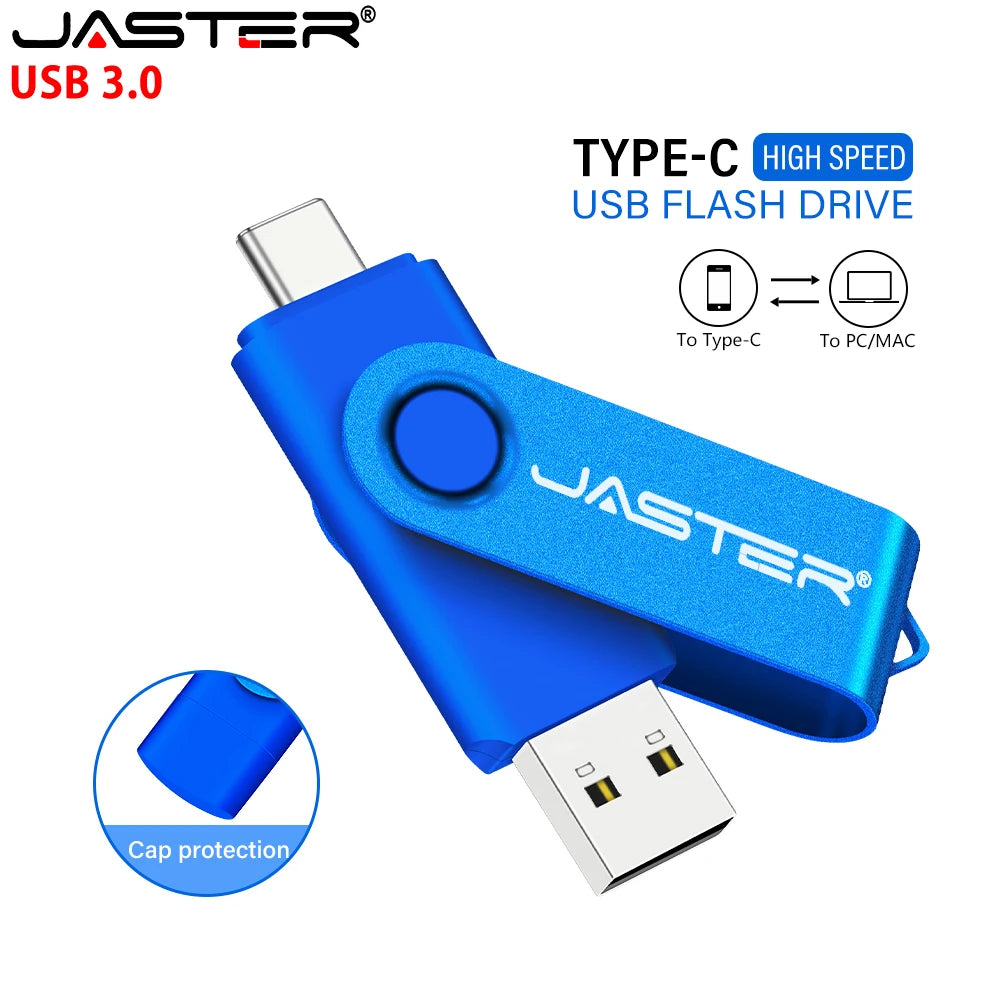 High Speed TYPE-C USB 3.0 Flash Drive 64GB Rotatable OTG Pen Drive 32GB 128GB 256GB Memory Stick for Mobile Phone Black Pendrive