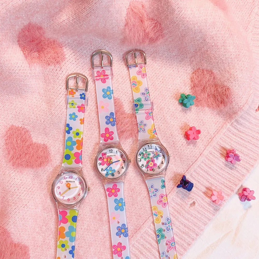 New Fashion Colorful Flower Watch for Girl Women Cute Cartoon Kids Watches Silicone Quartz Candy Color Children Wristwatch Clock