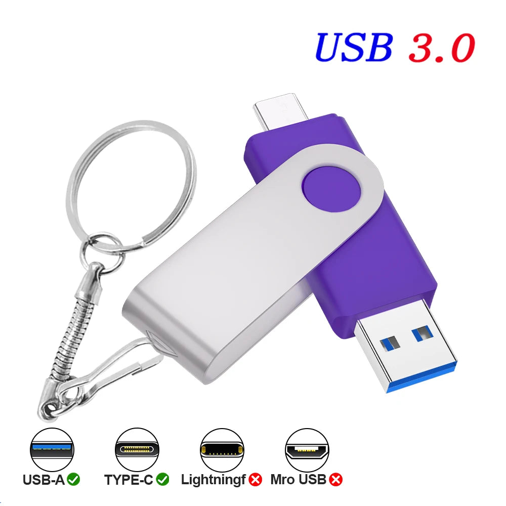 Rotable Usb 3.0 Type C Flash Drive 128GB 32GB 16GB Pen Drive high-capacity Pendrive 64GB 4G OTG 2 IN 1 Creative gift Usb Stick