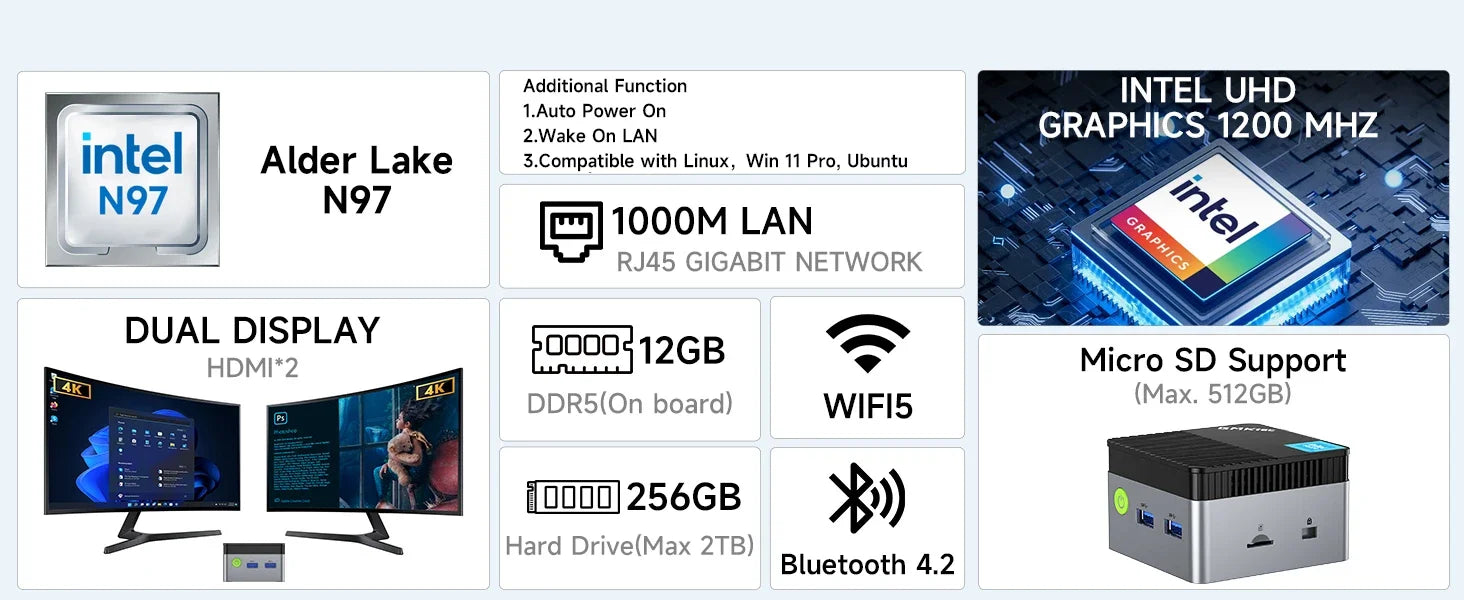 GMKtec G5 mini pc Intel 12th N97 Windows 11 Pro Desktop DDR5 4800MT/s M.2 2242 SATA WiFi5 BT4.2 Protable diy gaming computer