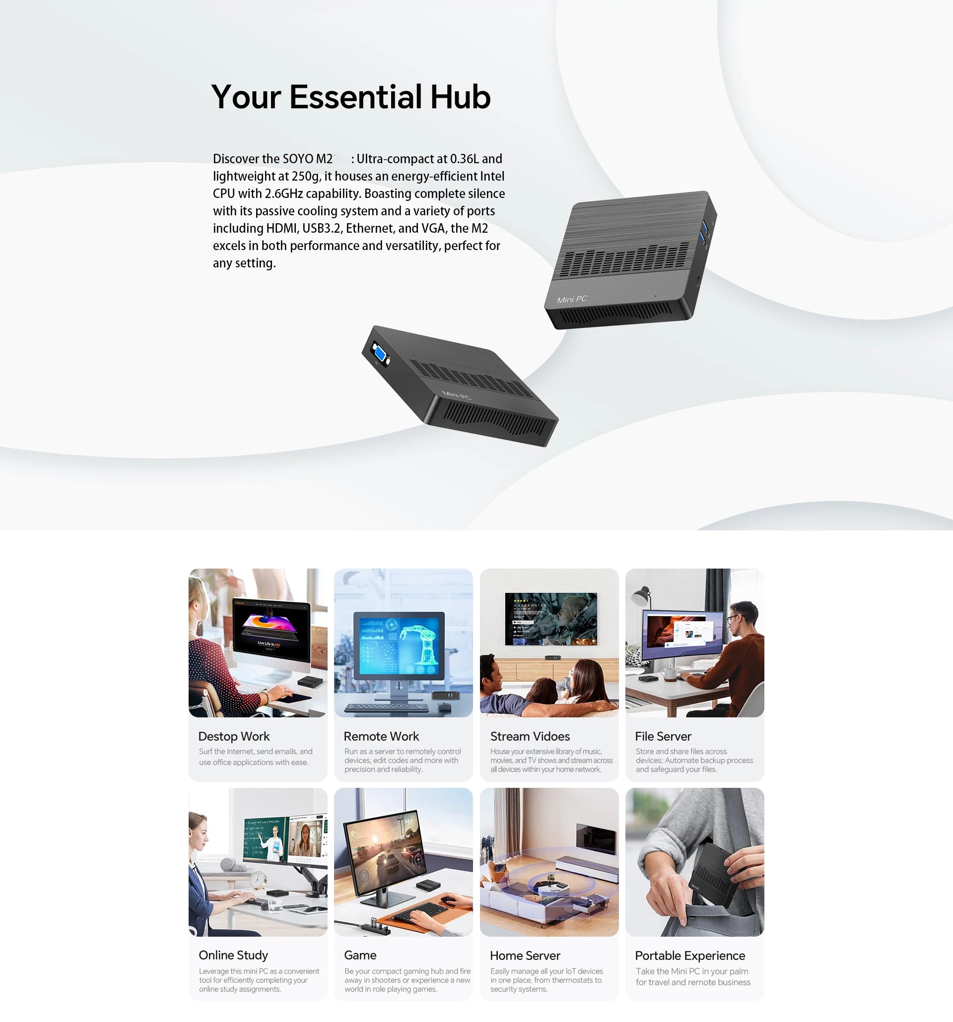 SOYO M2 Mini PC: Powerful 6GB RAM, 64GB EMMC, Intel N4000, Windows 11 - Compact & Ideal for Home, Business & Gaming