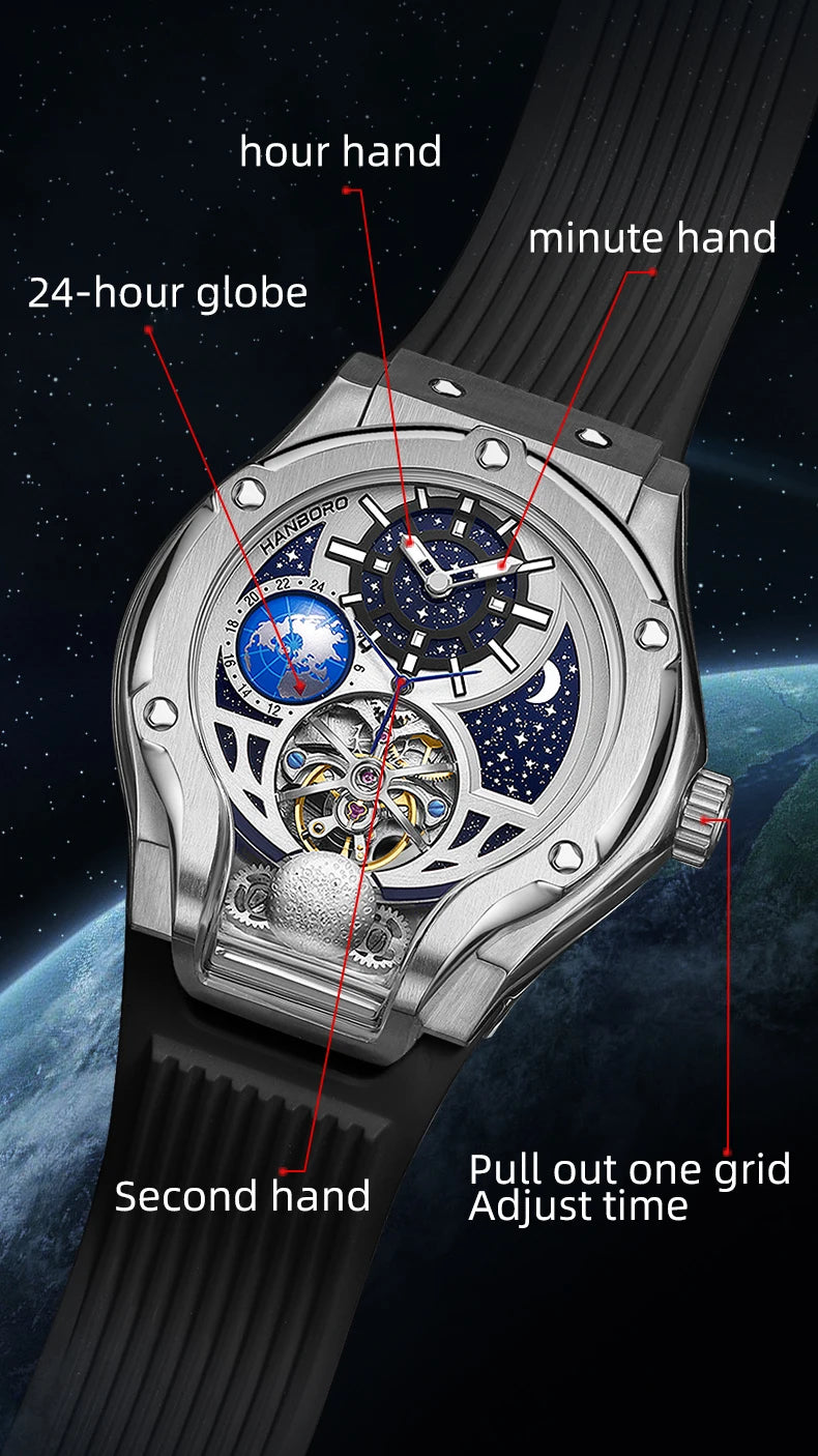 HANBORO fully automatic mechanical men's watch hollowed out wristwatch trend waterproof luminous watch