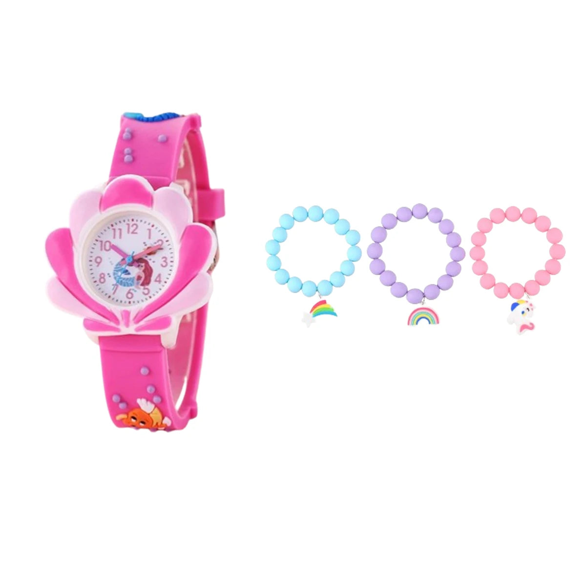 1/2/4pcs-Mermaid 3D Cartoon Shell Watch - Enchanting Colorful Design for Christmas Gifts, Watches, and Bracelets Set for Girls